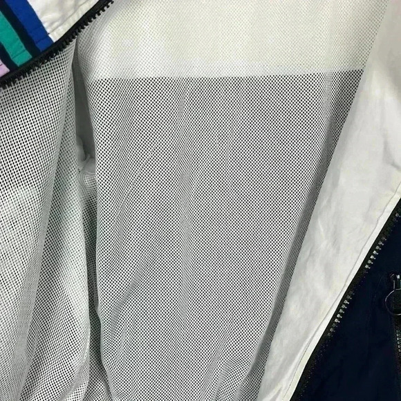 Forever 21 Jacket White/Navy L Striped Color Block Drawstring Neck Zip Up EUC - Picture 8 of 13